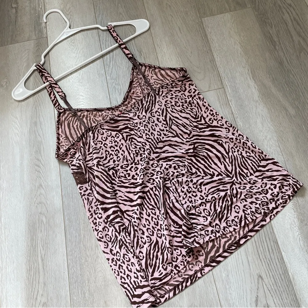 Josie Natori Tank Top zebra animal print lace y2k womens Pink (large) y2k lounge - Image 3