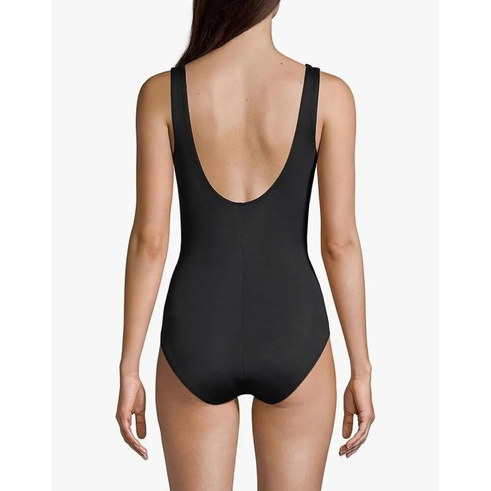 NEW Black Lands End Slender Suit Wrap One Piece Swimsuit 20W Black Size undefined - Image 2