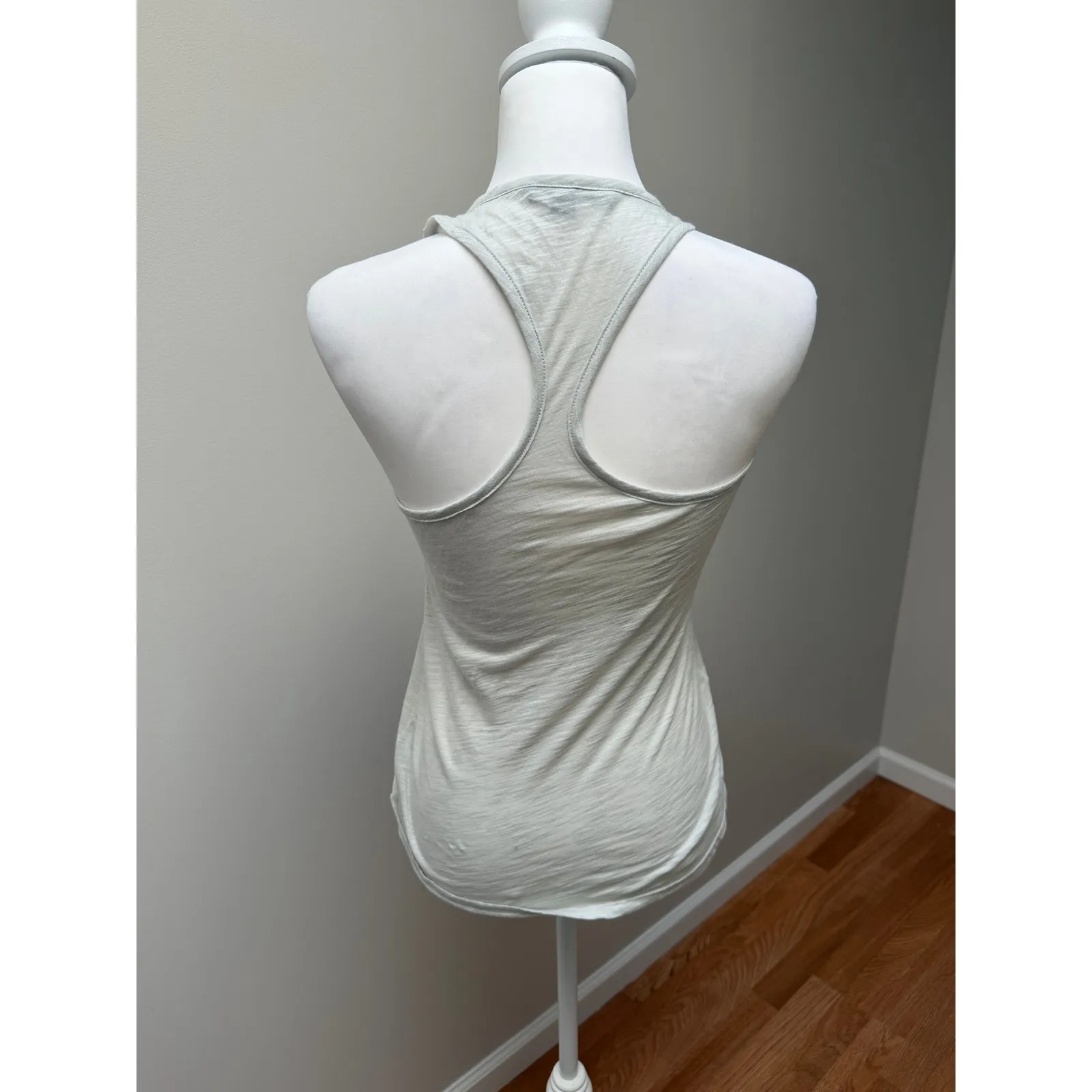 Club Monaco Top Tank Womens Small Grey Pima Cotton Fringe Racerback Minimalist - Image 3