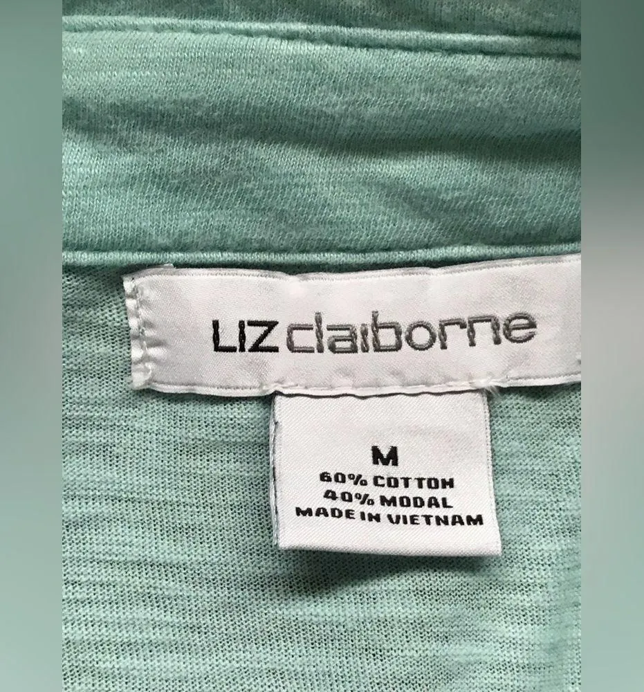 Liz Claiborne Light Blue/Green Button Down Polo Neck Long Sleeve 2 front pockets - Image 7