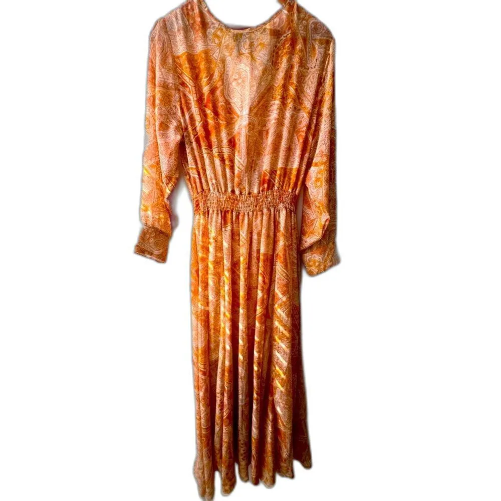 Kate & Lily women's deep V neck long sleeve maxi chiffon dress sz 14 Orange - Image 6