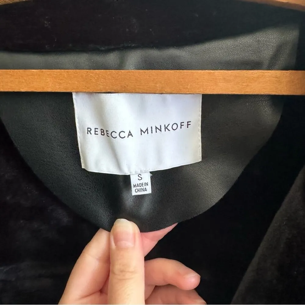 Rebecca Minkoff Faux Leather Faux Fur Lined Car Coat Size Small - Image 9