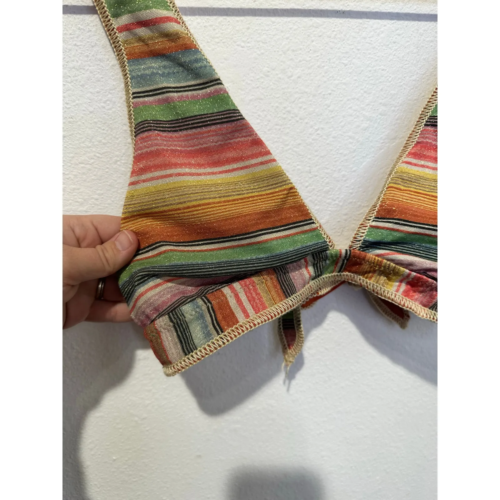 BECCA Multicolored Muted Stripes Pattern Halter Tie Back Bikini Top size Medium - Image 5