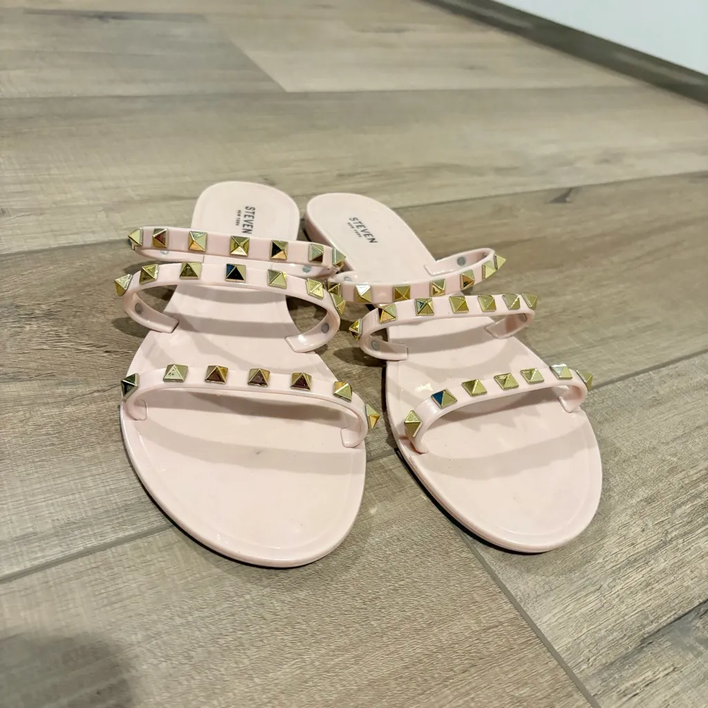 Steven Steve‎ Madden jelly Studded Slide Flats Slip On sandals pink gold size 9 - Image 2