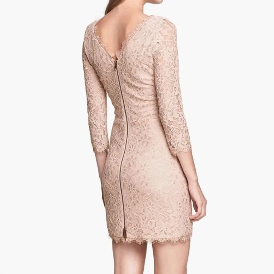 Diane Von Furstenberg Zarita Lace Sheath Dress Nude SIZE 14 - Image 2