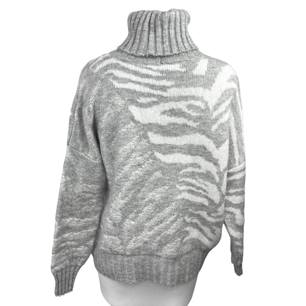 Topshop Gray Zebra Animal Print Turtleneck Cozy Knit Pullover Sweater Top Sz 0-2 - Image 2