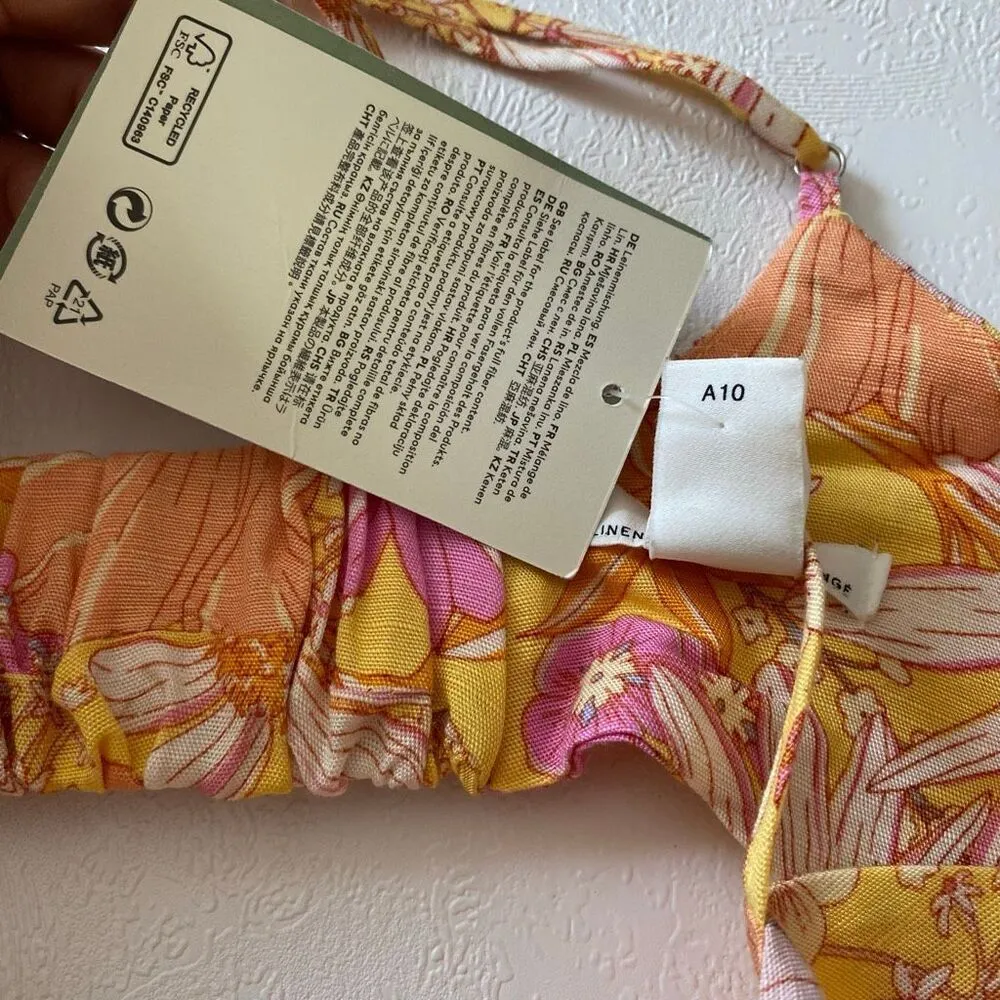 H&M Floral Linen Blend Tie Front Crop Top M Retro Y2K Daisy Print Summer Blouse - Image 6