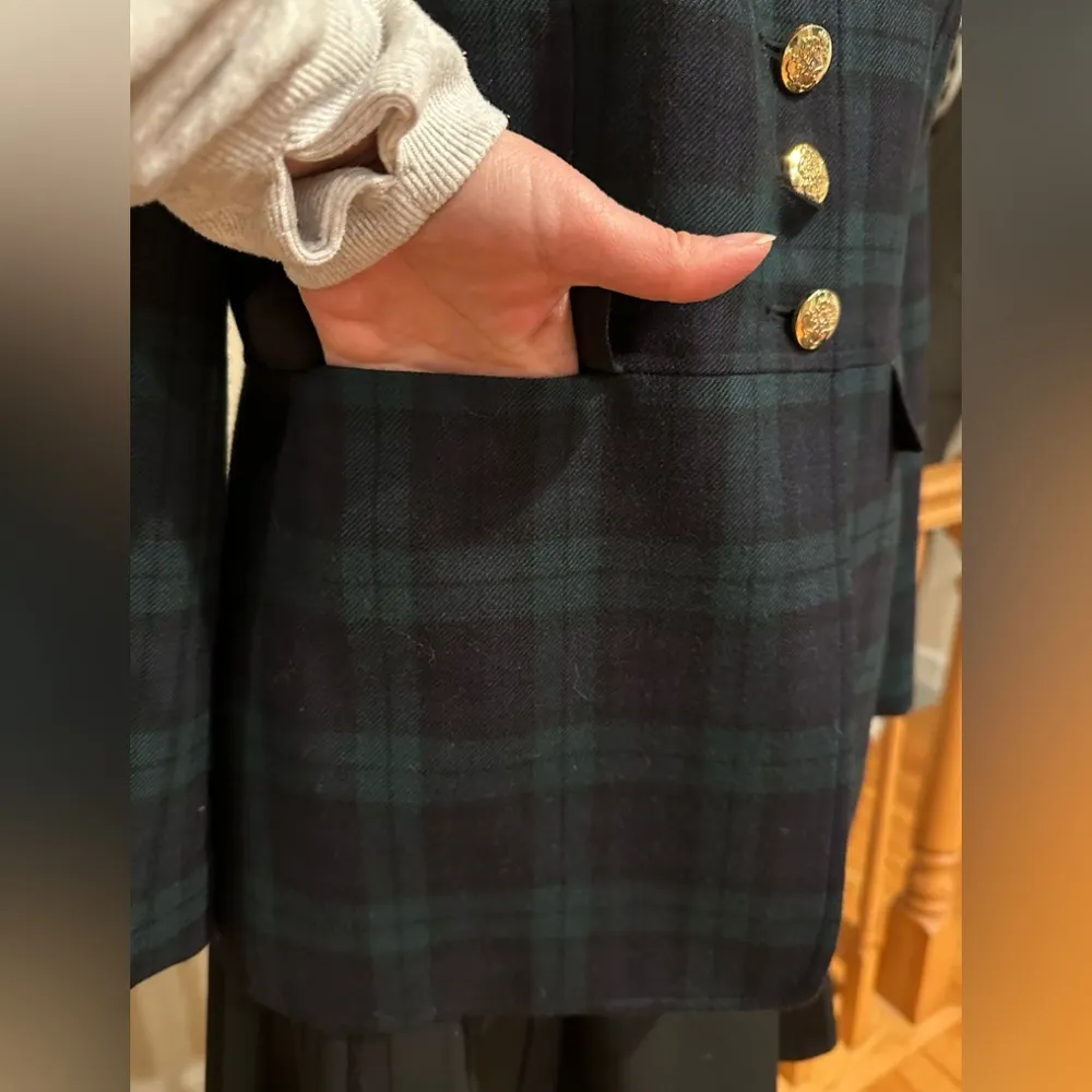 Talbots Green Navy & Black Watch Tartan Plaid Gold Buttons With Pockets Sz 8P. - Image 3