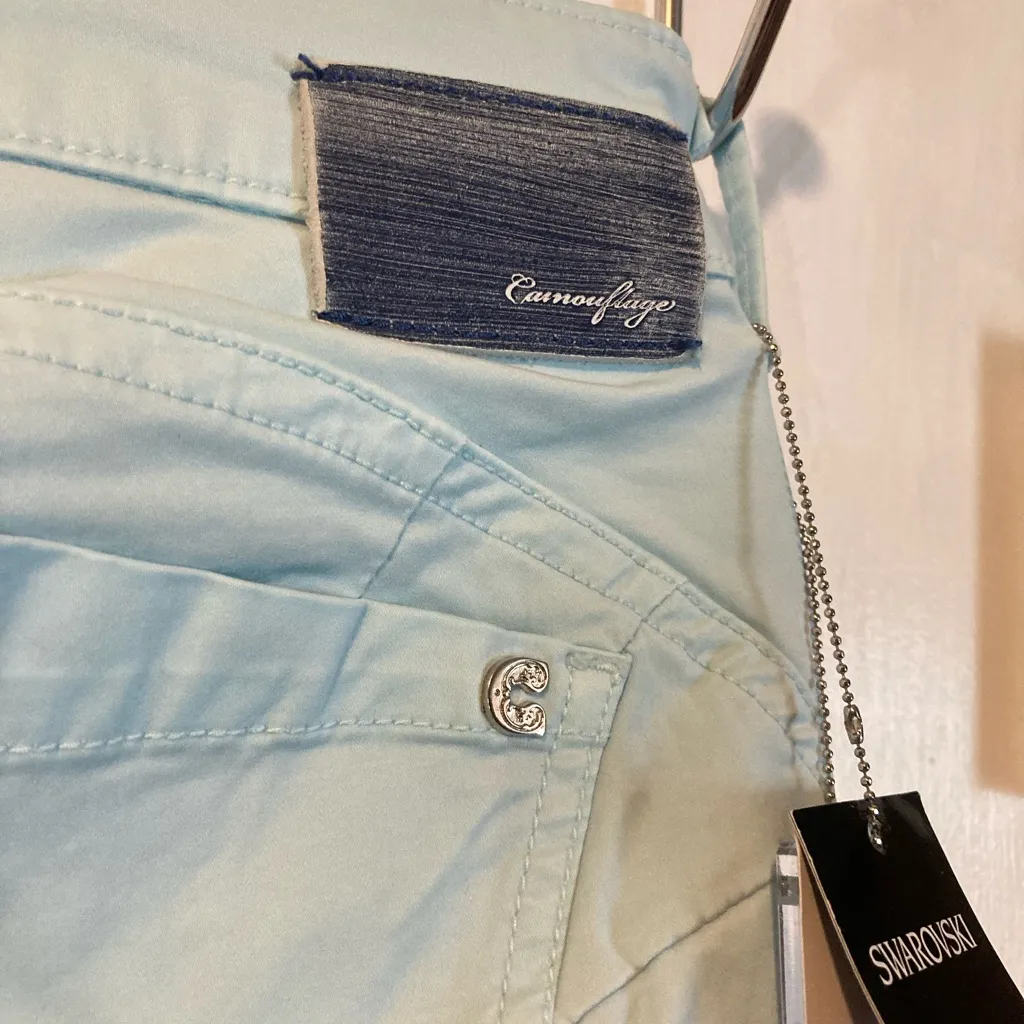 Camouflage AR & J. women’s size 28 sky blue Swarovski crystal soft chino pants - Image 5