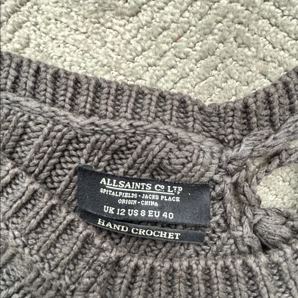 ALLSAINTS Hand Crochet Open-Knit Sweater Dress UK 12 US 8 Linen Cotton Boho - Image 3