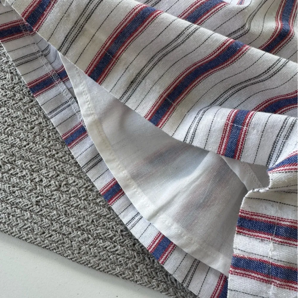 Red White Blue Striped Linen Blend Tie Waist Shorts Size Large - Image 2