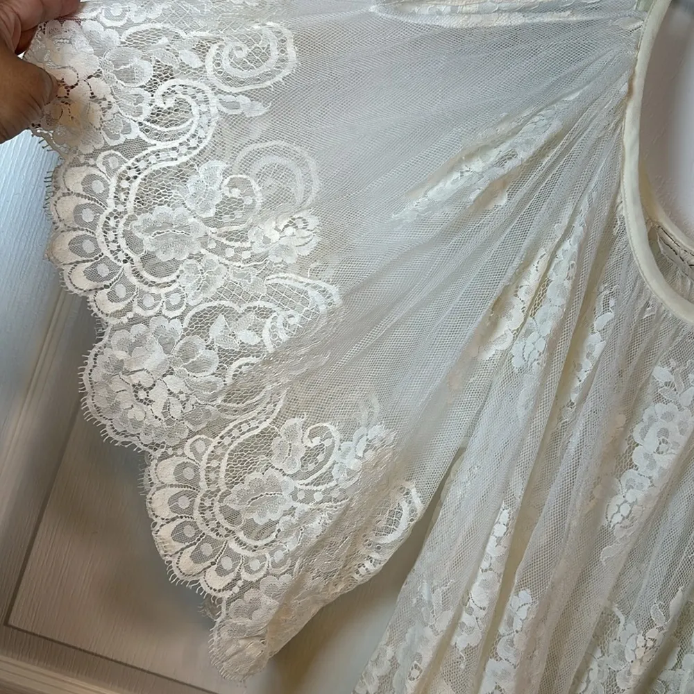 Free People Cream Cold Shoulder Lace Cover Up Blouse Swimsuit Cover Size XS/S - Image 4