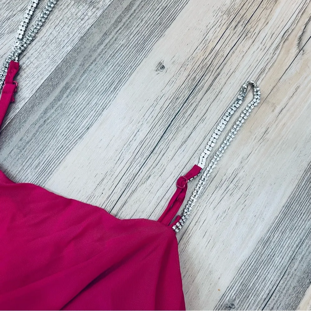 NWT Forever 21 Rhinestone Ruched Mini Dress sz Large shocking pink - Image 41