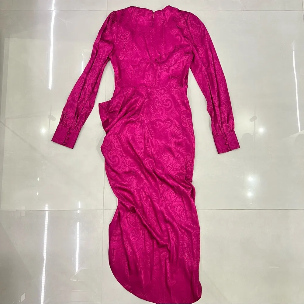 Veronica Beard Weiss Side Ruffle Long Sleeve Silk Blend Maxi Dress - Image 8