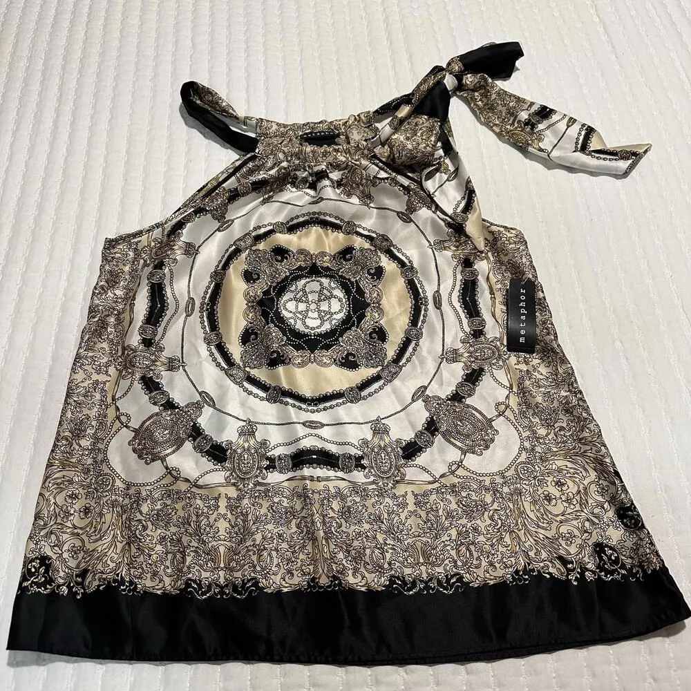 Metaphor Multi Color Printed Halter Top Tie Shoulder Blouse Sz K Medium - Image 9