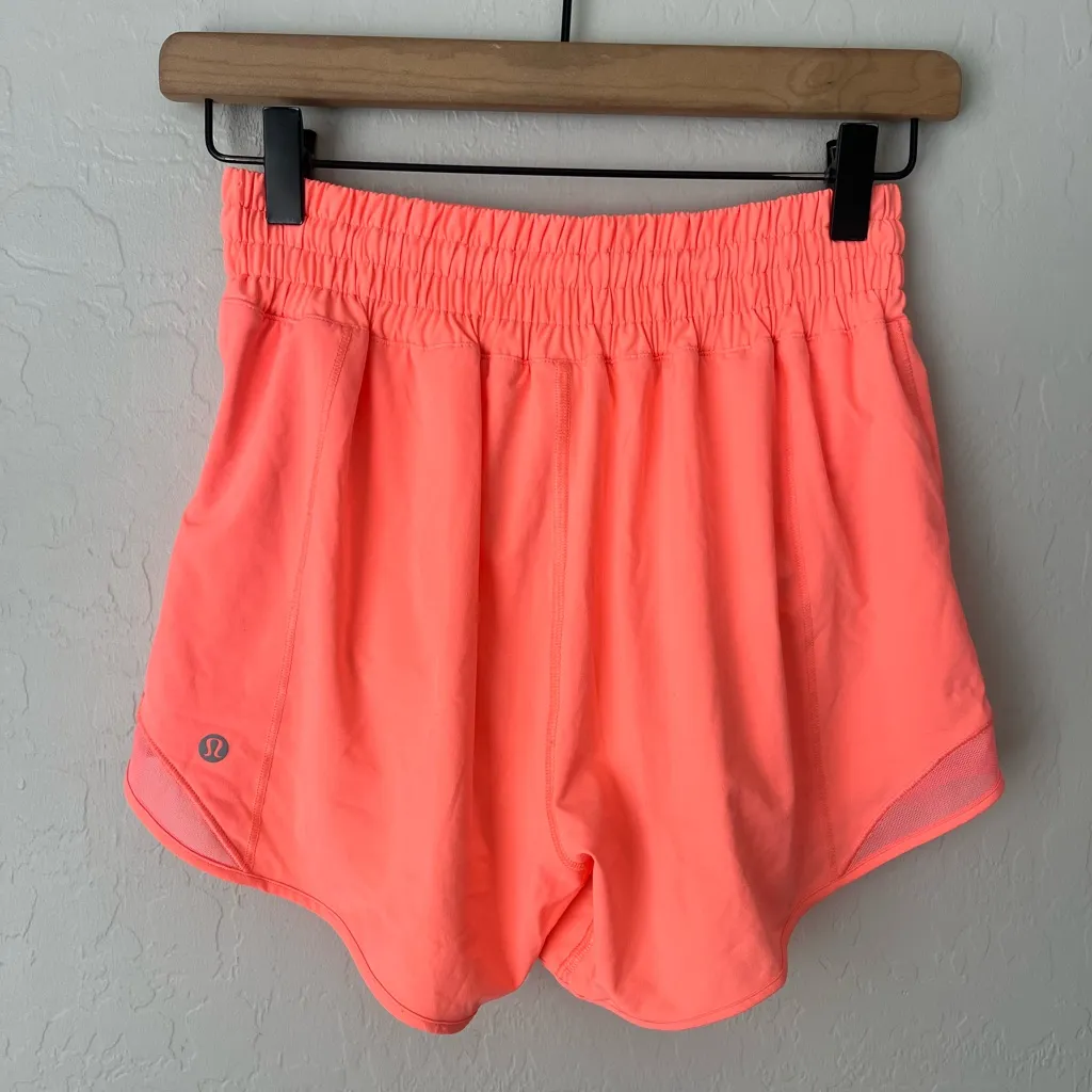 Lululemon hotty hot shorts iron man logo 4 tall neon coral - Image 5
