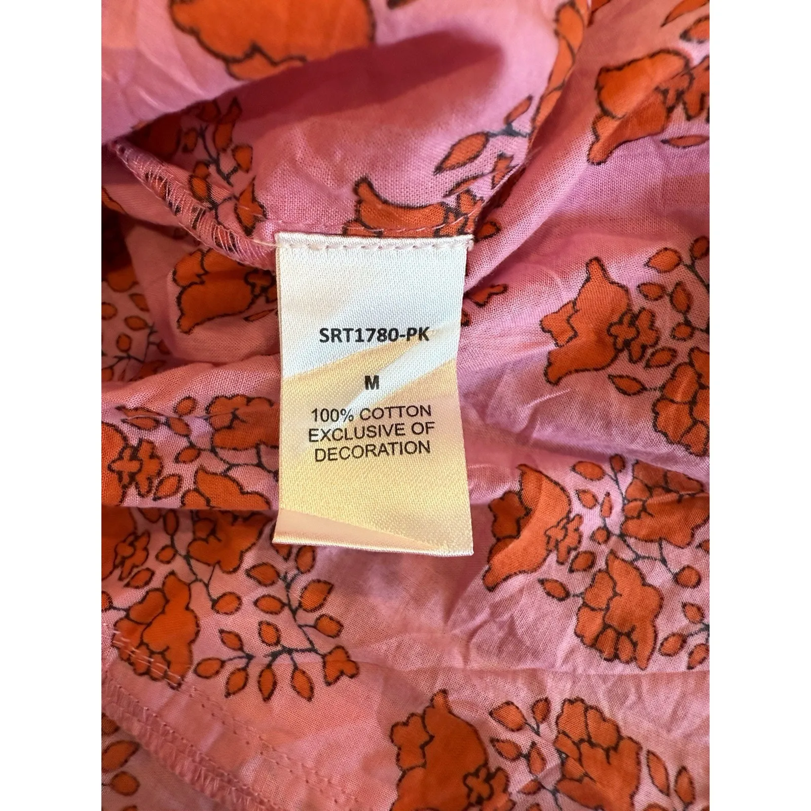 THML Top Women’s Medium Pink Red V-Neck Embroidered Puff Sleeve Floral - Image 7