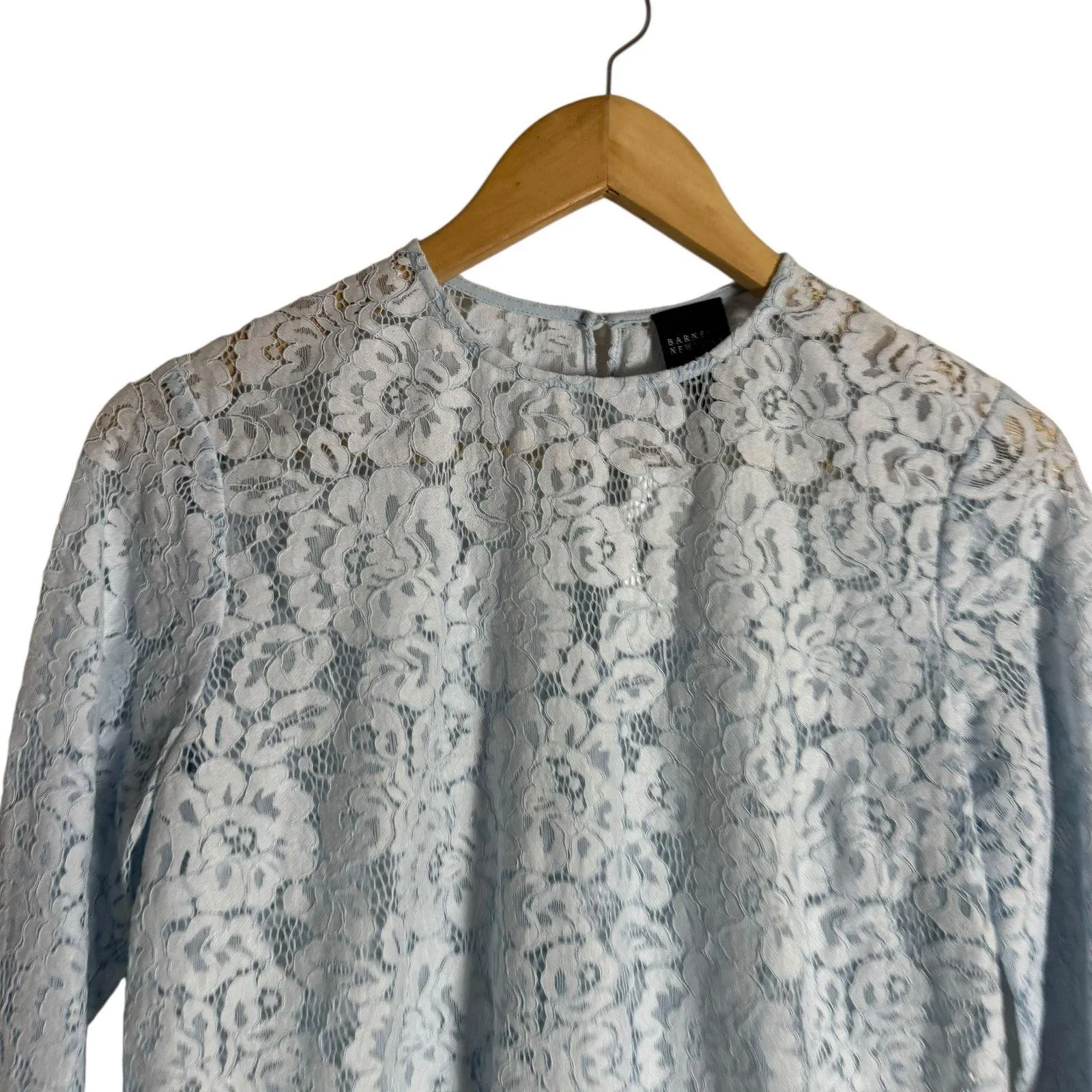 Barneys New York Baby Blue Floral Lace Long Sleeve Blouse Top Size 4 - Image 2