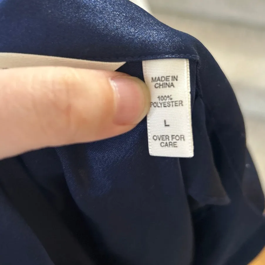 Victoria Secret Navy Satin Rose Applique Night Gown Sleep Dress - Image 4