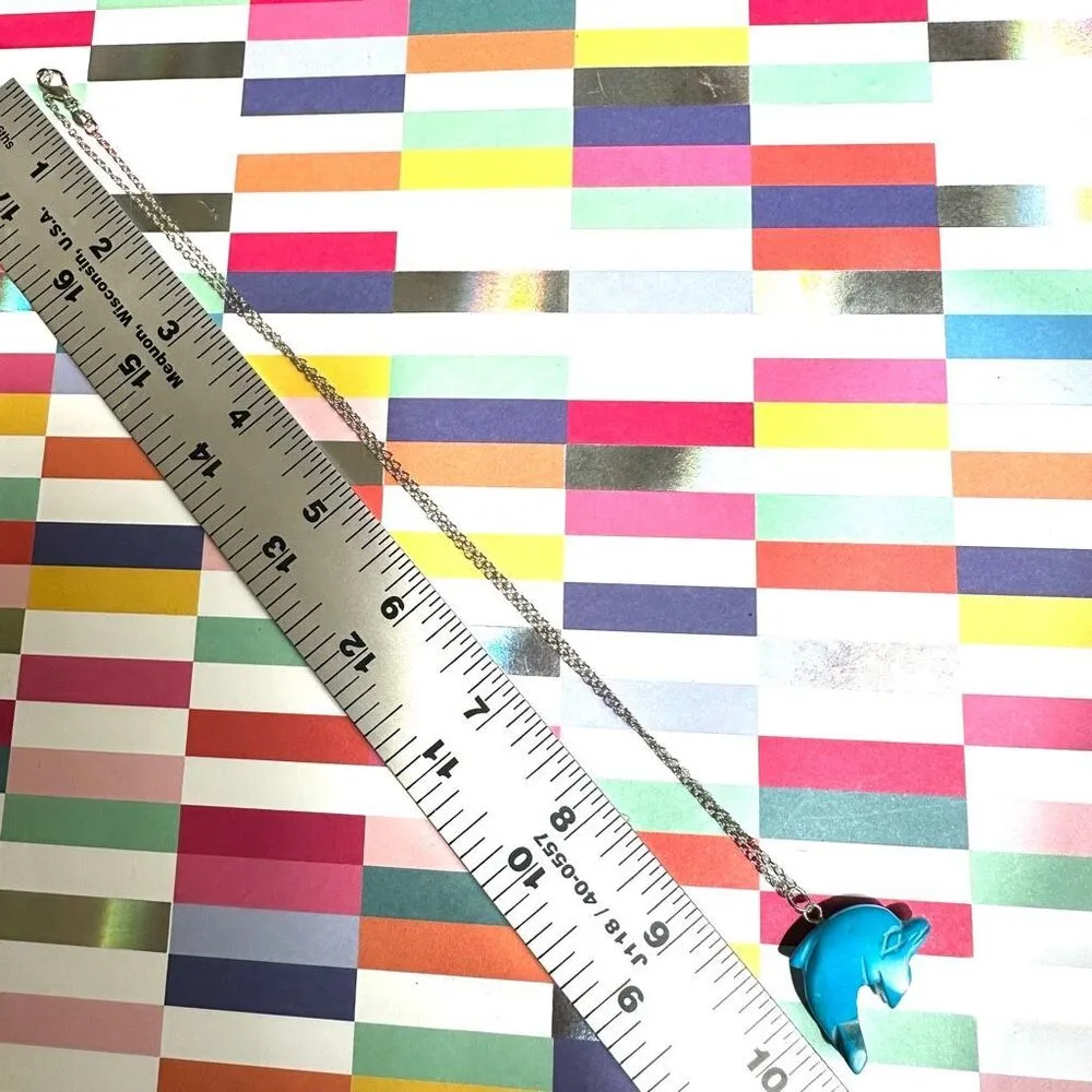 Carved Turquoise Dolphin Pendant Necklace Blue - Image 7