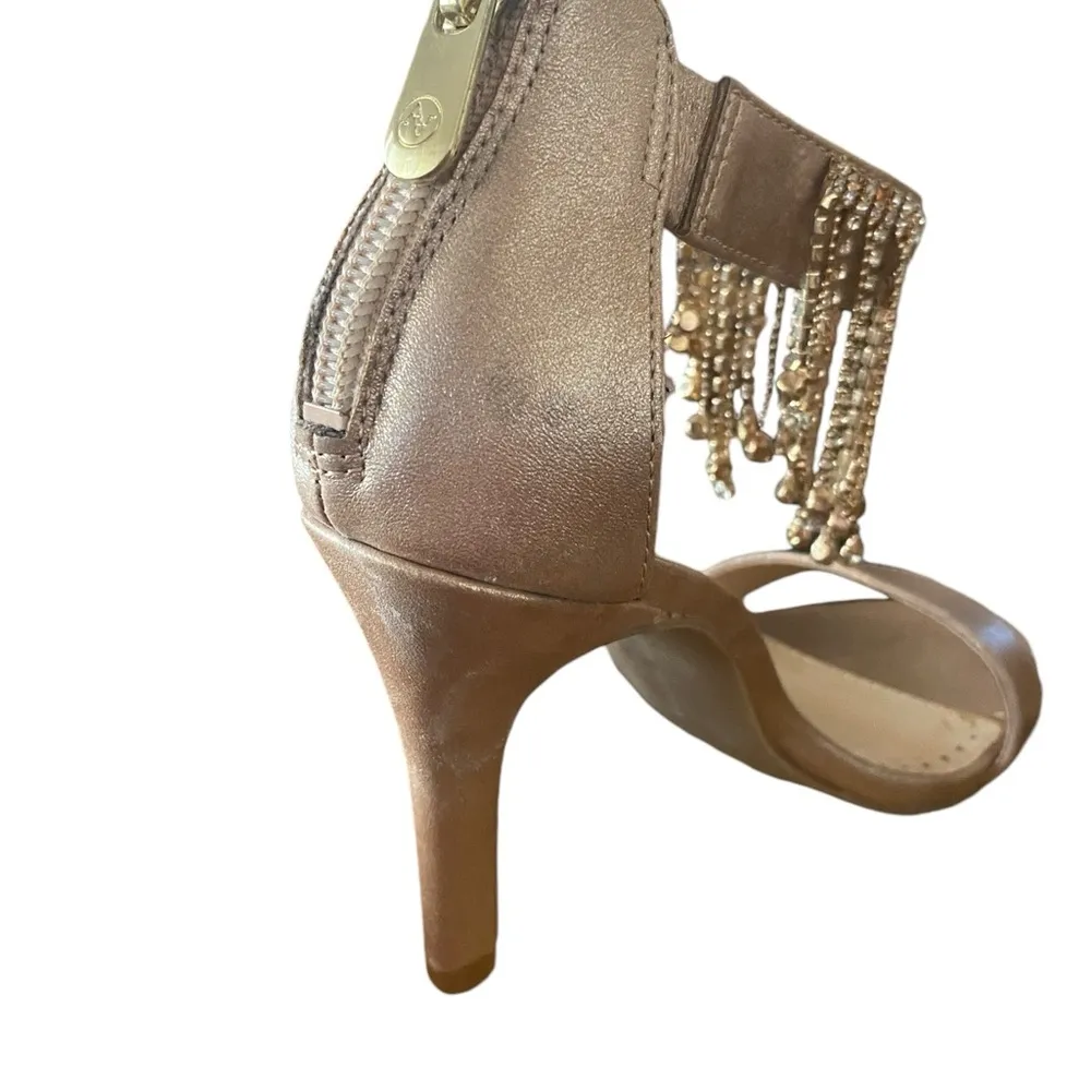Adrienne Vitadini rose gold rhinestone fringe high heels - Image 8