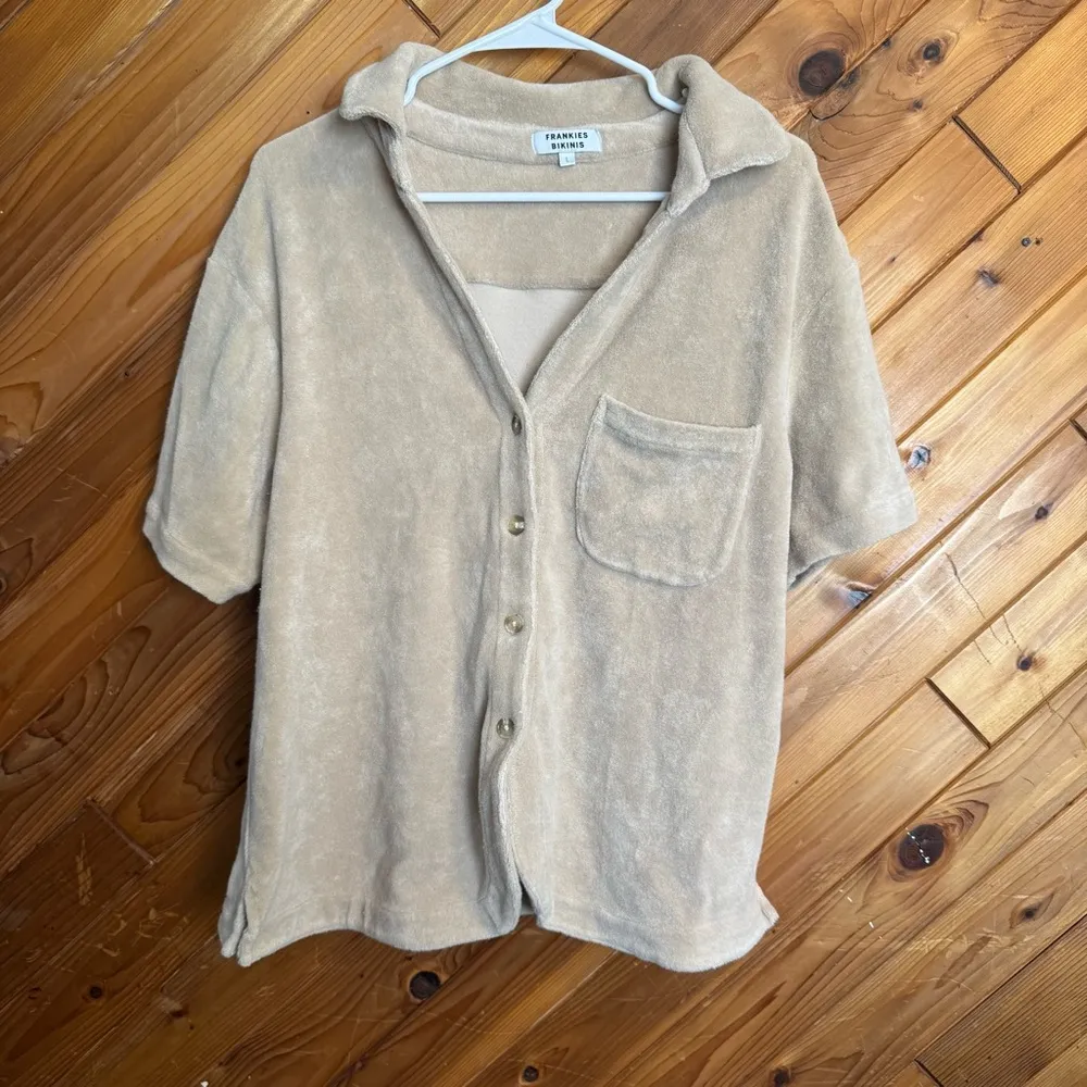 Frankie's Bikinis Cream Coco Terry  Cloth Button-Down Shirt Size Large - Image 3