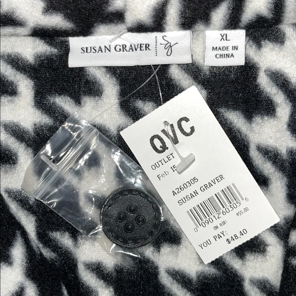 Susan Graver NWT XL Black & White Houndstooth Button Polar Fleece Blazer Jacket - Image 4