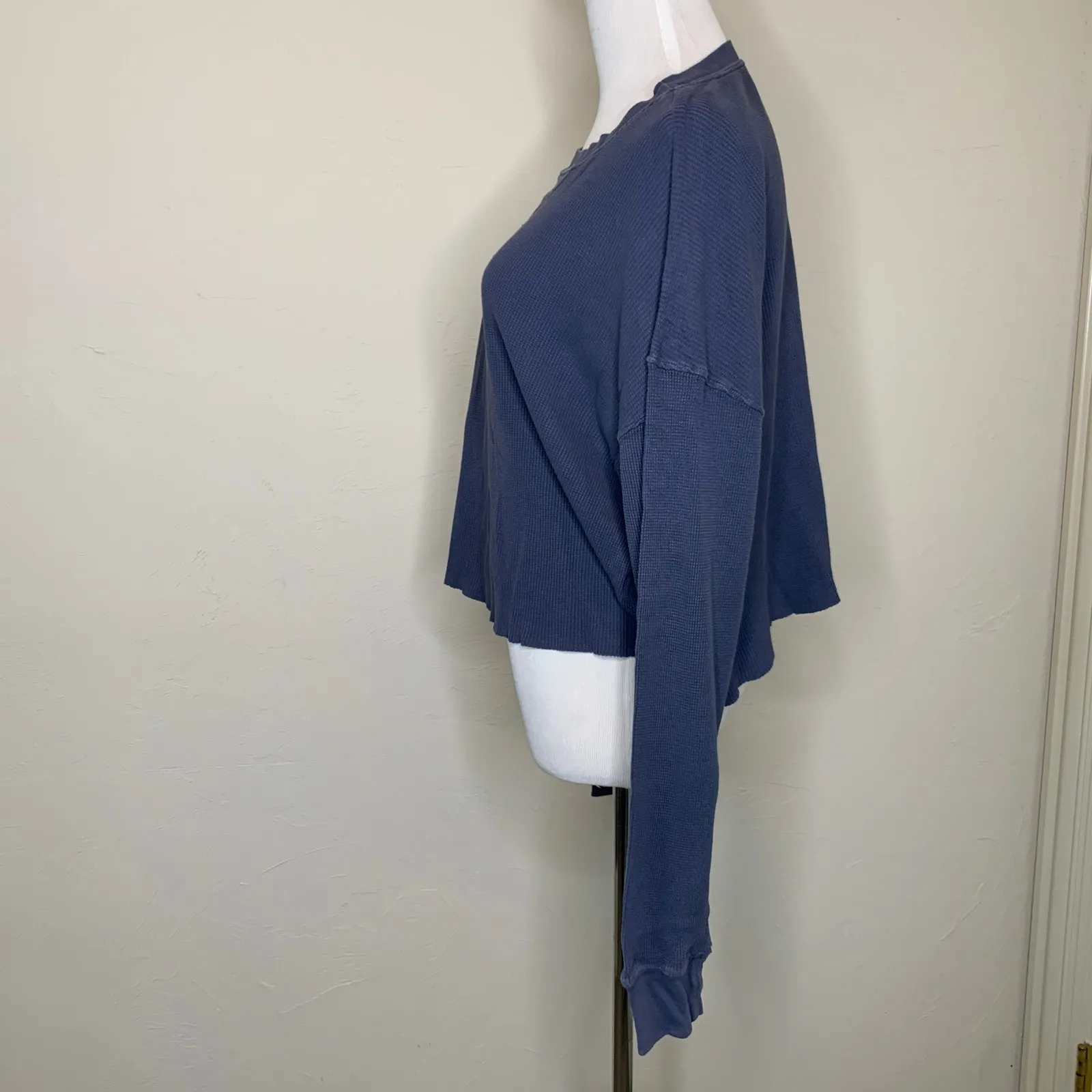 Blue Oversized Cropped Thermal Shirt Top ? Large - Image 3