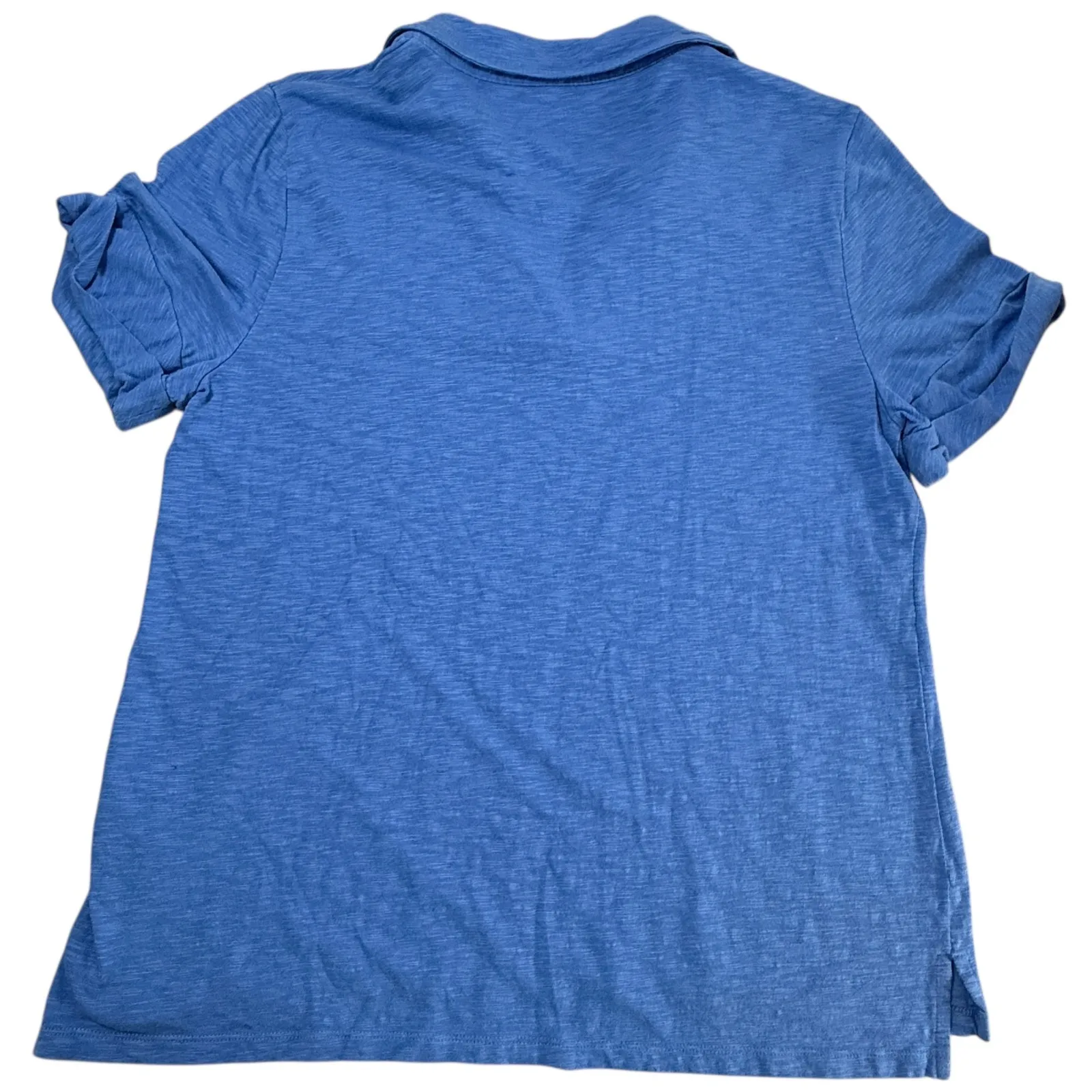 Talbots XL Roll Cuff Johnny Collar Short Sleeve Collared Polo Womens Blue V Neck - Image 3
