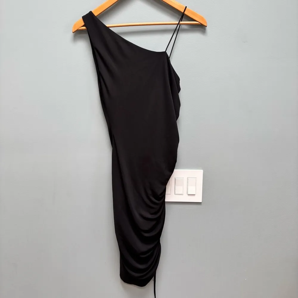 Alice and Olivia Binnie Asymmetric Ruched Bodycon Dress in Black 6 - Image 9