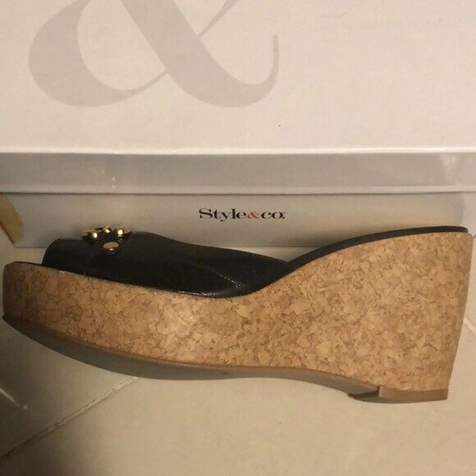 Style & Co black gold chain cork wedges Wedge Bottoms Women’s Size‎ 8.5 - Image 5