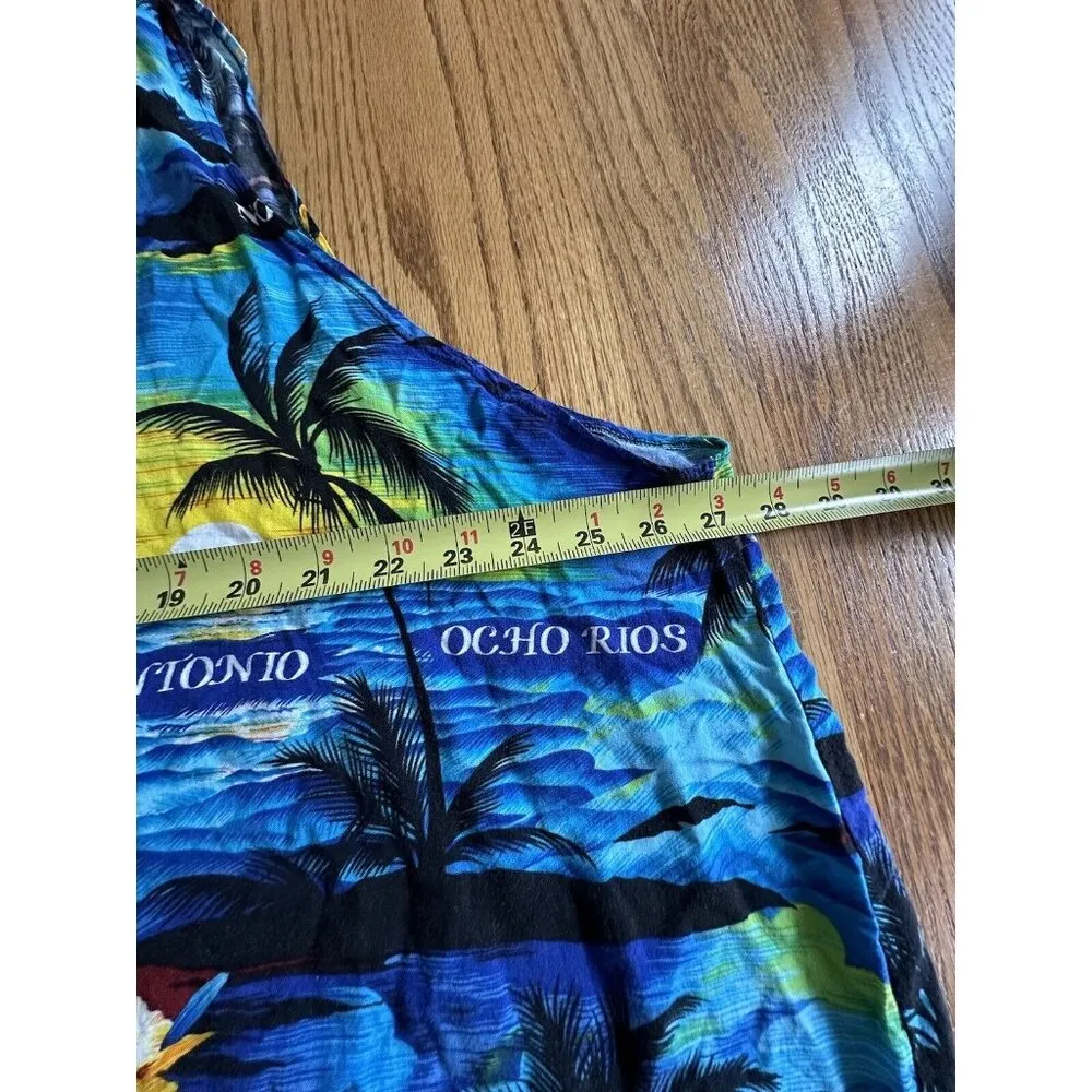 HAWAIIAN Kaftan Dress Swim Cover Palm Tree Beach Sun Montego Bay Blue Size 3X - Image 6