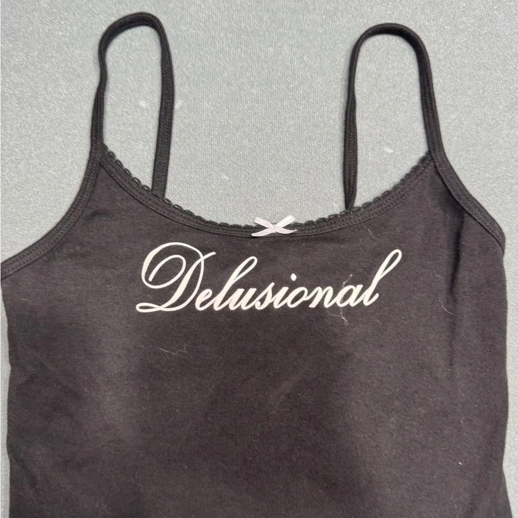 Black Camisole with Delusional Print and White Bow - Image 2