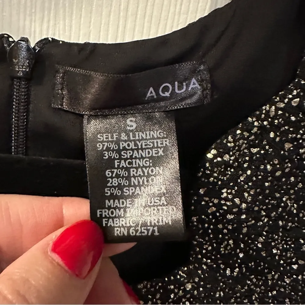 Aqua Brand Bloomingdales Scalloped Neck Dress Gold Glitter Black Small NYE Party - Image 2