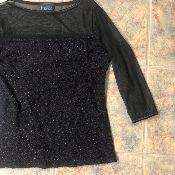 [fierce] small mesh 3/4 sleeve top Black - Image 2