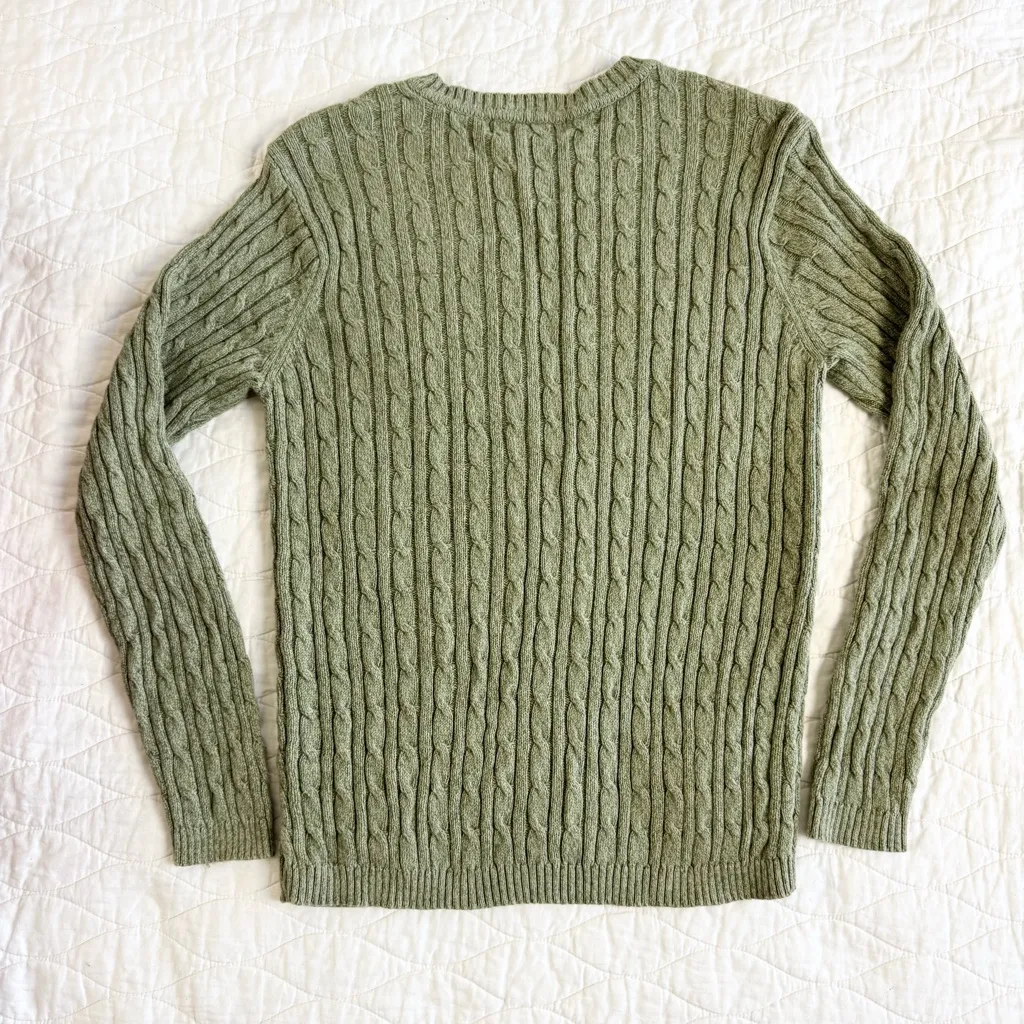 Karen Scott Cable Knit Sweater Womens M Preppy Academia Crewneck Classic Green - Image 4