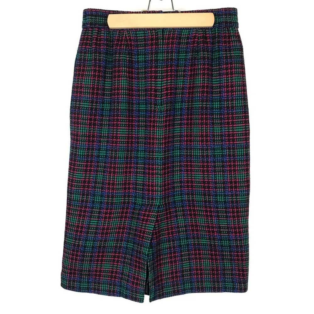 Vintage Joan Leslie Tweed Skirt Wool Blend Pink Green Blue Plaid Retro Skirt 6P - Image 3