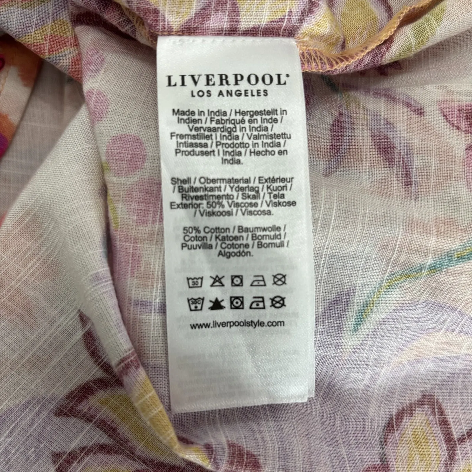 Liverpool Blouse Top‎ Womens Large Pink Colorful Floral V-Neck Flutter Sleeve L - Image 7