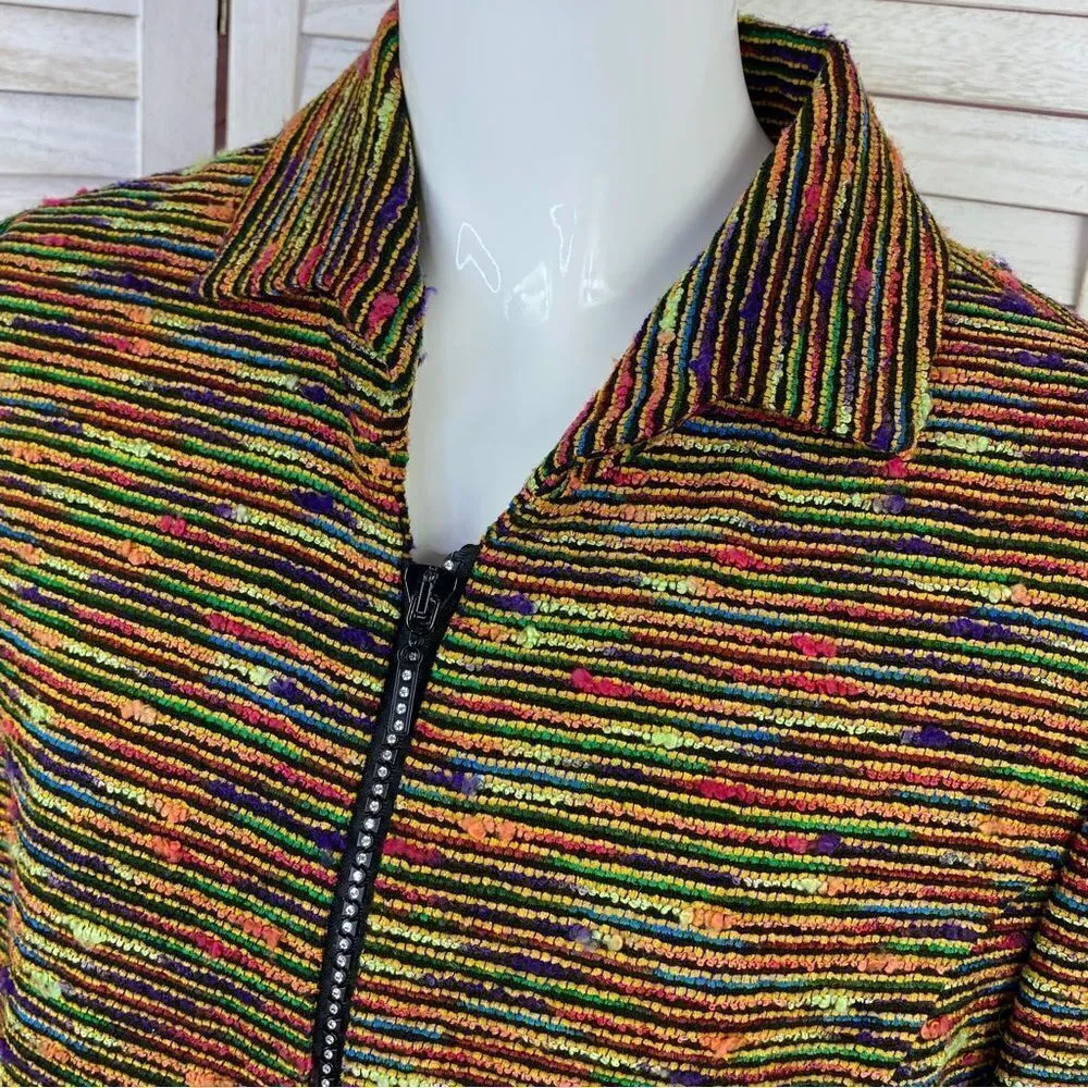 Lee Dong Soo Space Dye Chenille Full Zip Blazer Jacket Yellow Multi Large - Image 5