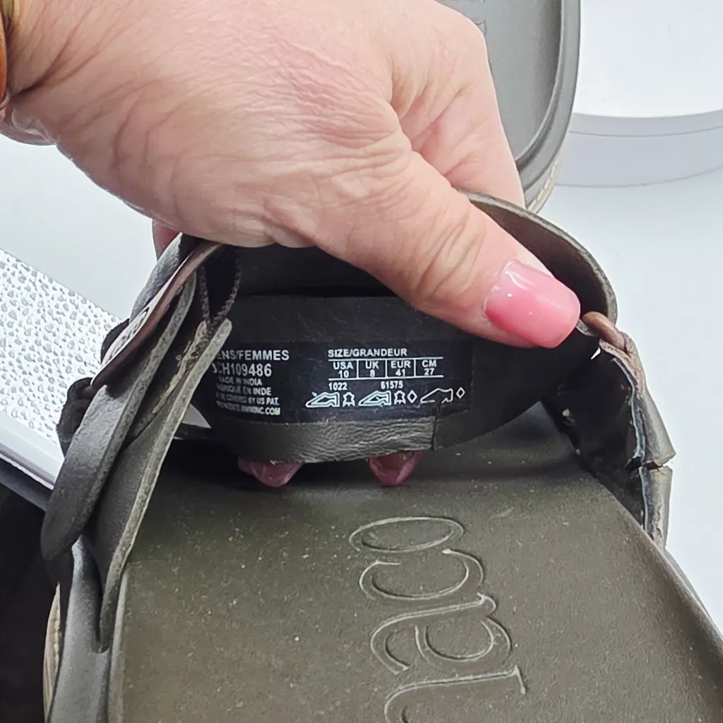 Chaco Townes Slide Midform Leather Platform Sandals In Green Olive Night Size 10 - Image 16