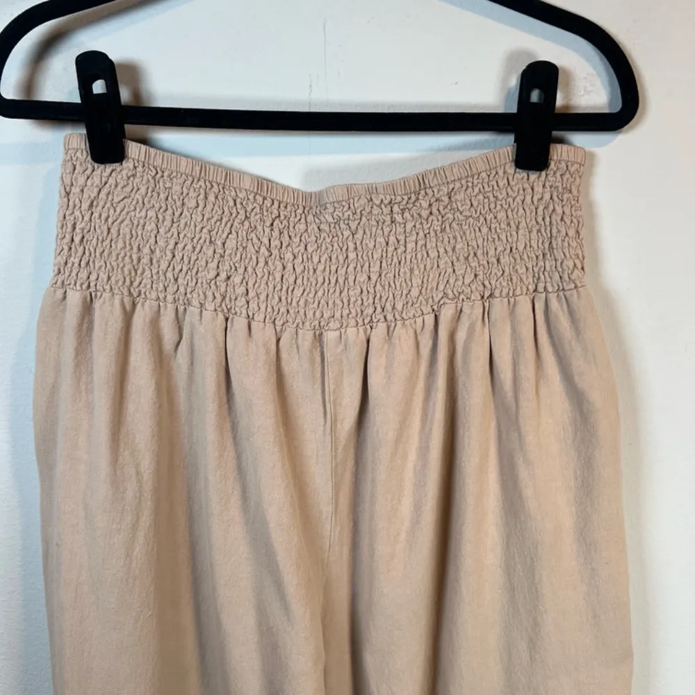 ChouYatou Trouser Pants Tan Flax Cotton Blend Smocked Wide Leg Chic Women's XXL - Image 7