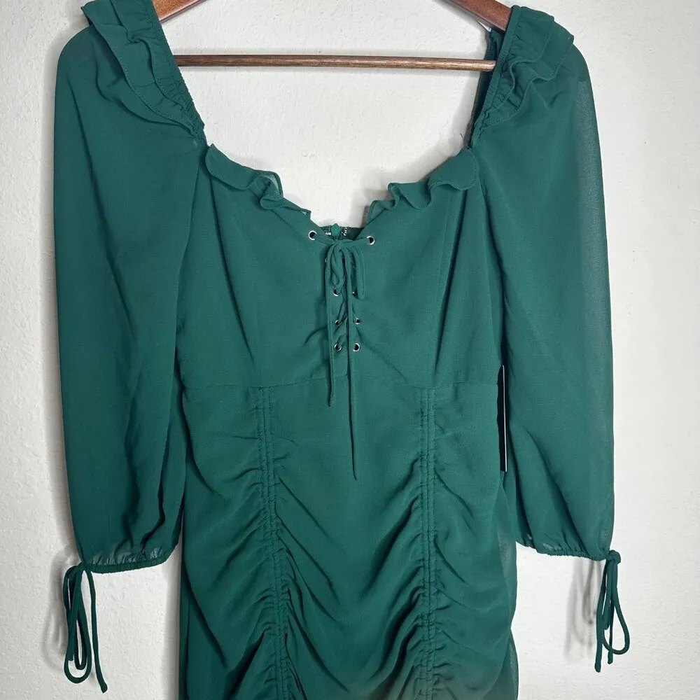 NWT Lulus It Happened in Dublin Forest Green Ruched‎ Lace-up mini dress Sz XS - Image 6