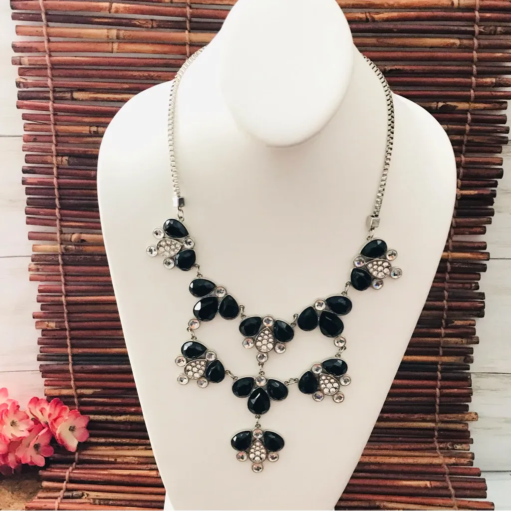 White House Black Market Black & Silver Tone Rhinestone Bibb Necklace - Image 2