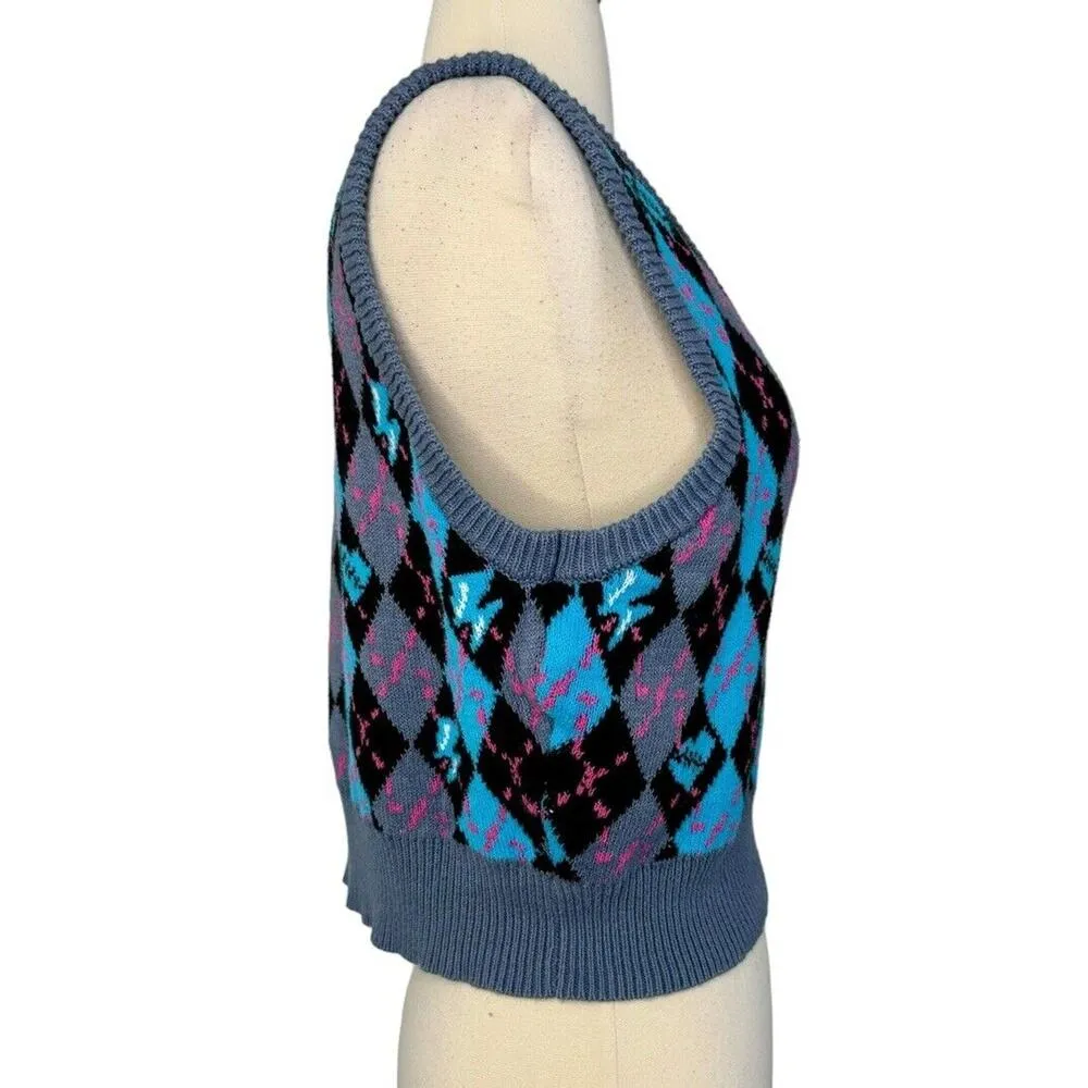 MONSTER HIGH Goth Schoolgirl Alumni Sweater Argyle Vest Embroidered Skull Sz XL - Image 9