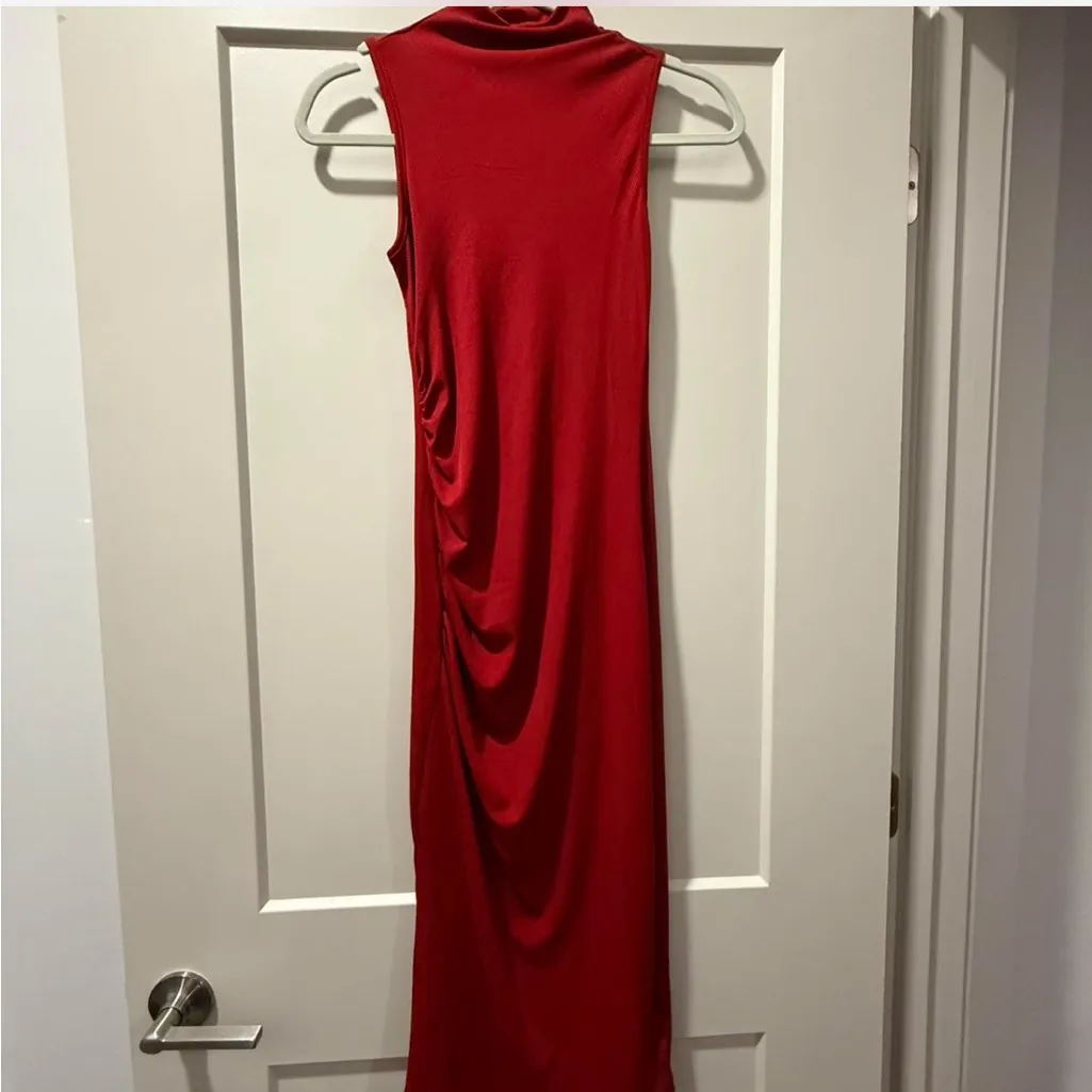 Cider High Neck Ruched and Ribbed Midi Dress - Image 2