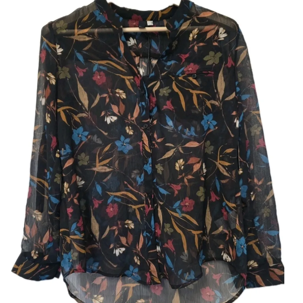 Sheer Floral Blouse Black From The Kloth Floral Size Medium Feminine Fairy Goth - Image 2