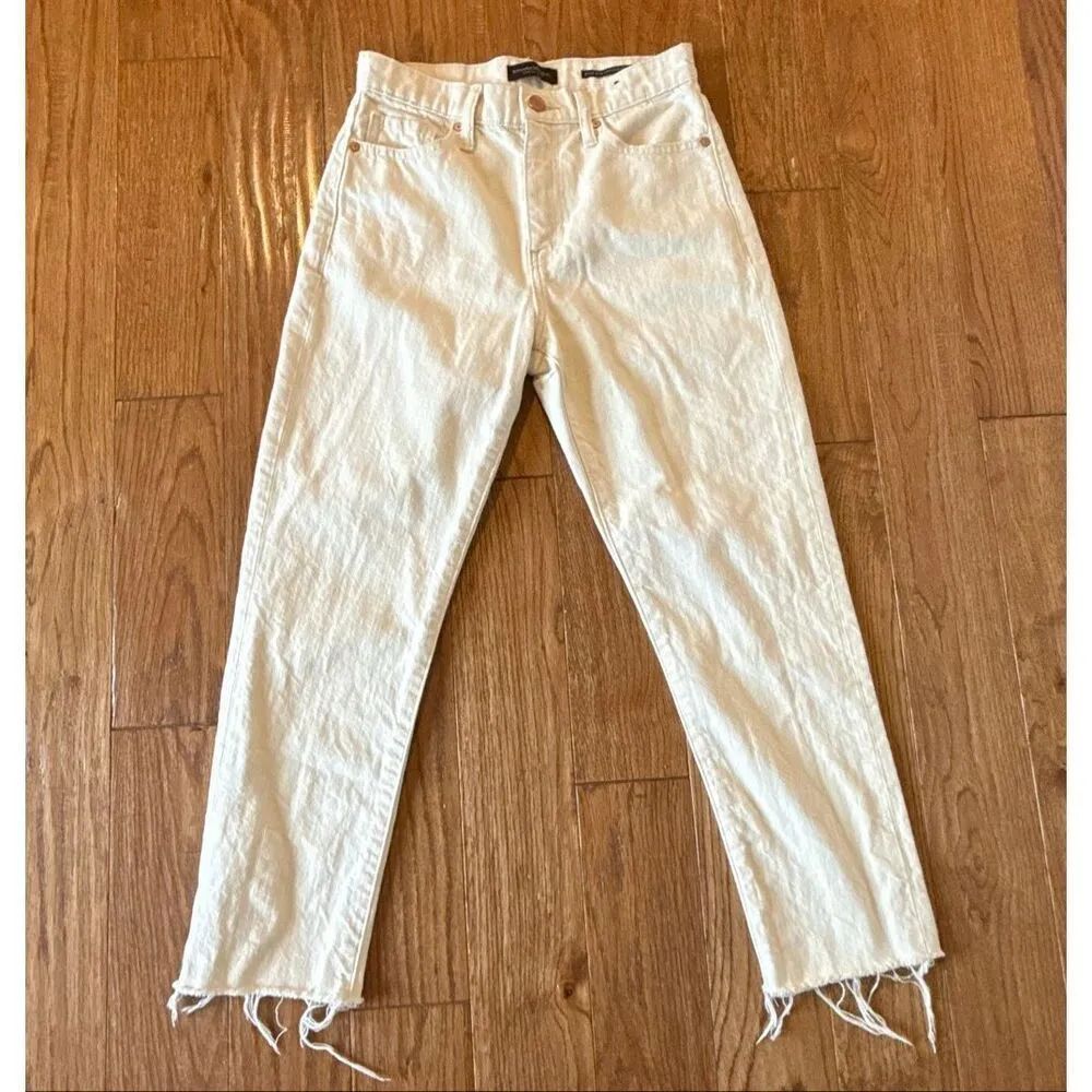 Banana republic high rise straight raw hem cream jeans size 27p - Image 13
