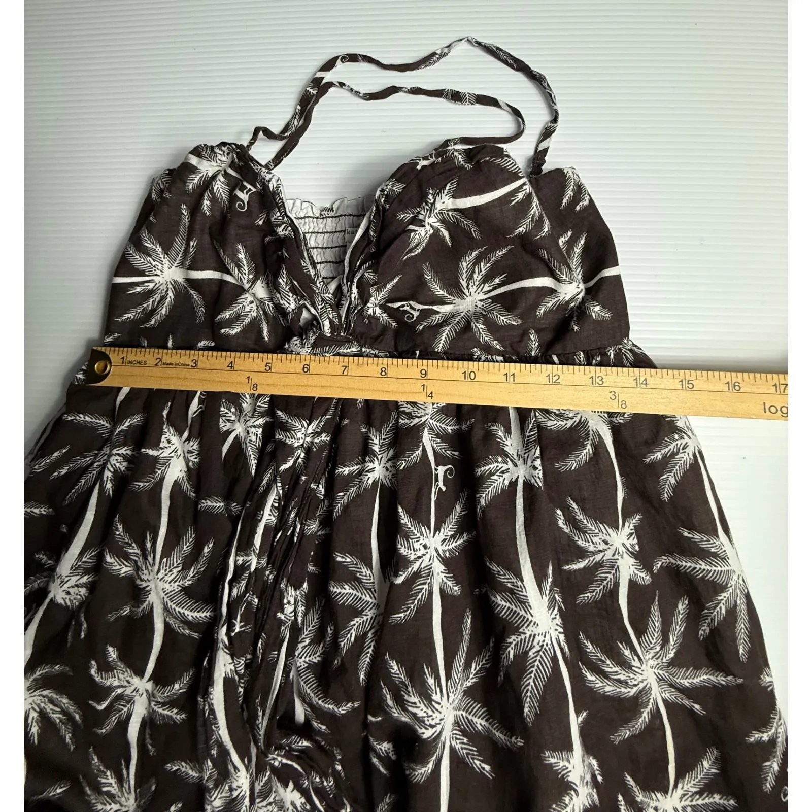 Kate Spade New York Sundress Brown Palm Tree Print Cotton Smocked Dress Medium‎ - Image 3
