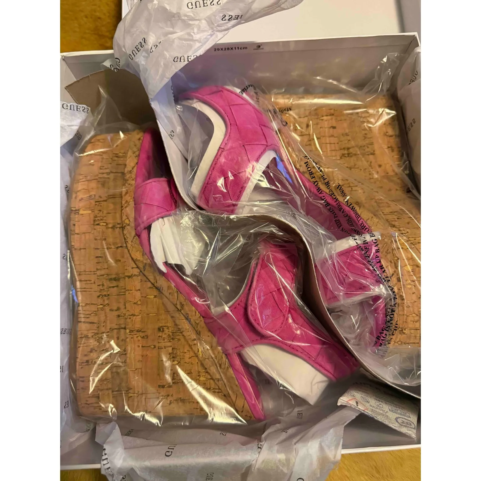 Guess Catalina Wedge Sandals Pink Suede Cork Platform Women's Size 9.5 M, NIB - Image 4