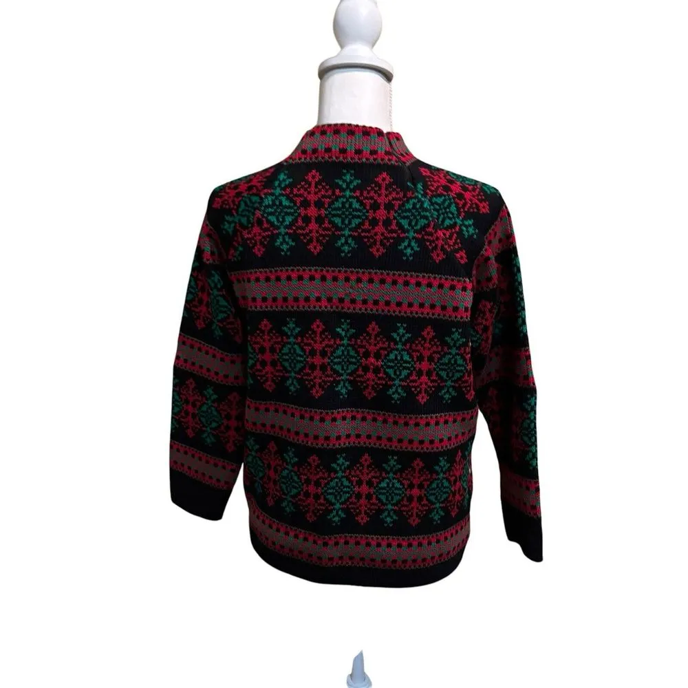 Champion Knitting‎ Mills Montreal Sweater Black  Red Green Size Medium Vintage - Image 2